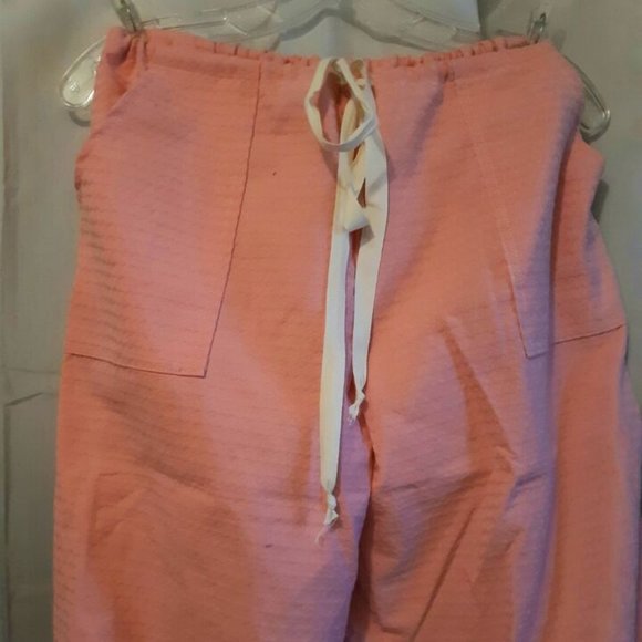 NEW RIP Stop Denim Capris sz 12 Pink patterned Casual pants Drawstring waist - Picture 2 of 14